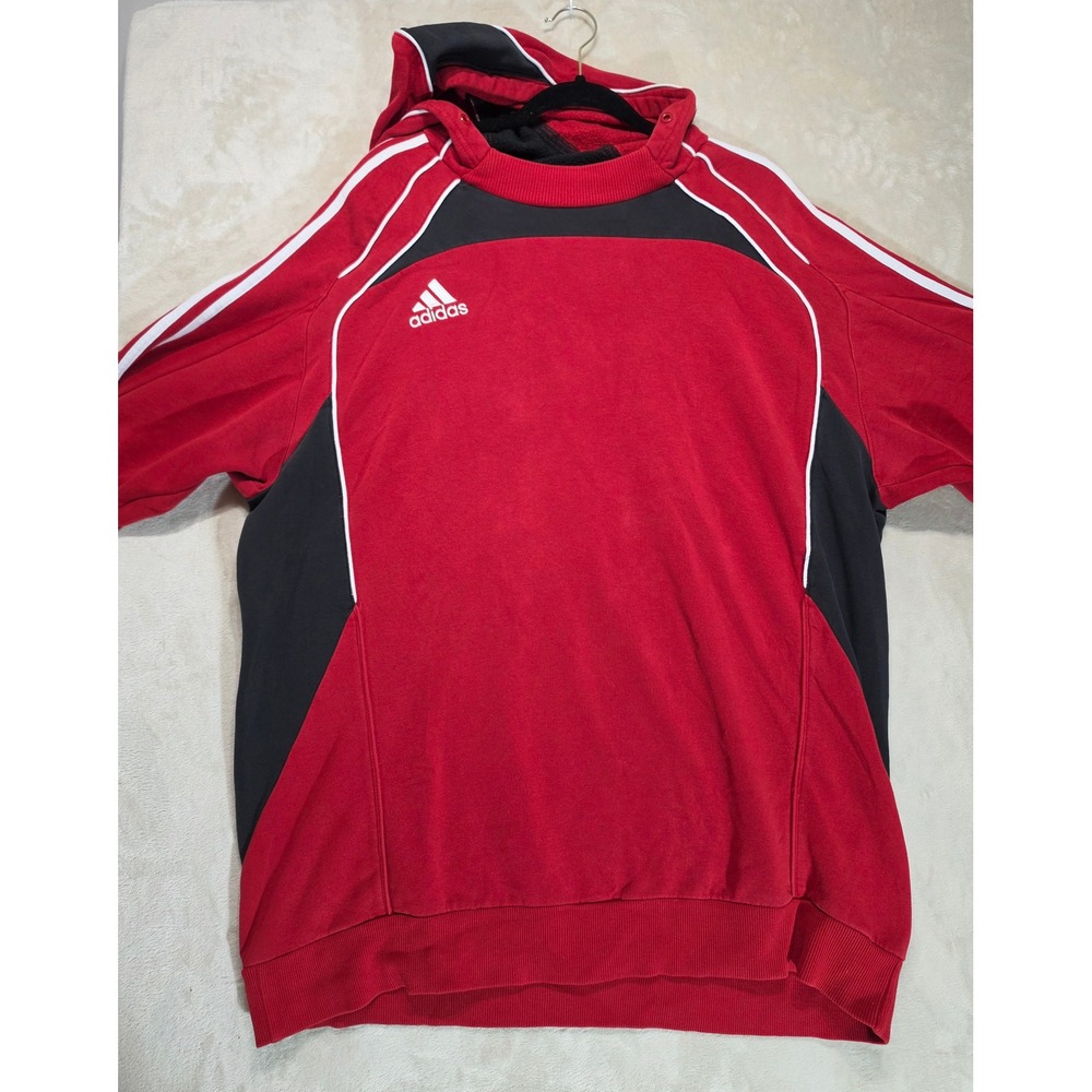 Adidas Mens Red Black White Stripe Pullover Hoodie Fleece Sweatshirt Size 2XL - Picture 3 of 6